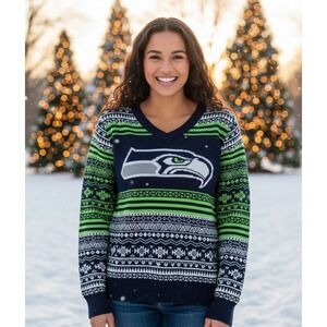 NFL Seattle Seahawks Fair Isle Ugly Christmas Sweater Women's S Festive Football